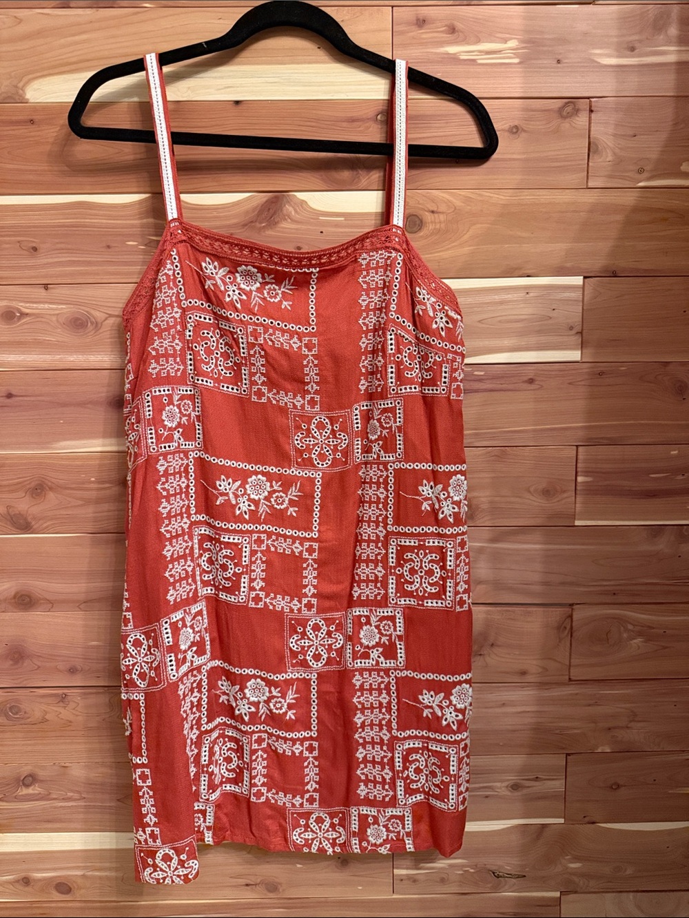 Lucky Brand Orange-Red Printed Spaghetti-Strap Mini Dress